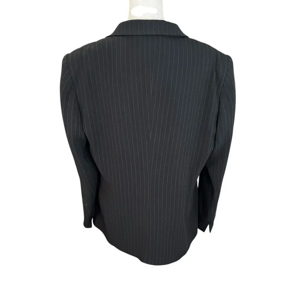 Max Mara Black Pinstripe Blazer Open Front Italian Tailored Jacket 10 - Picture 4 of 6